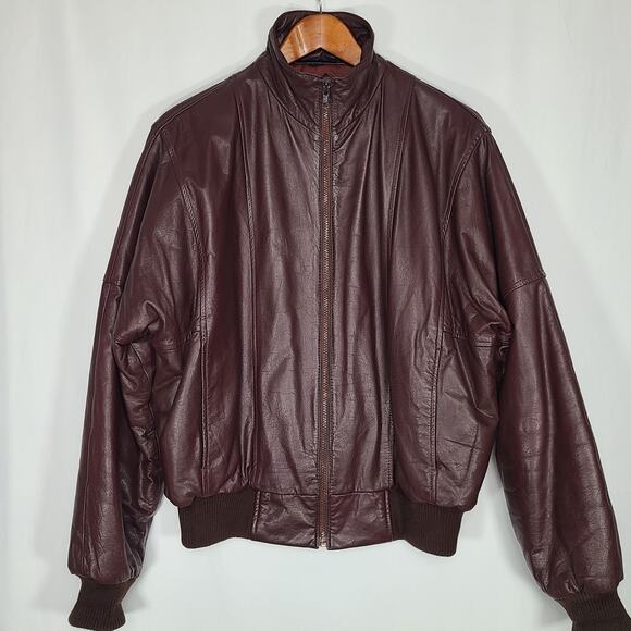 Bachrachs Burgundy Men's Leather Bomber Jacket Knit Cuffs Medium - Picture 2 of 4